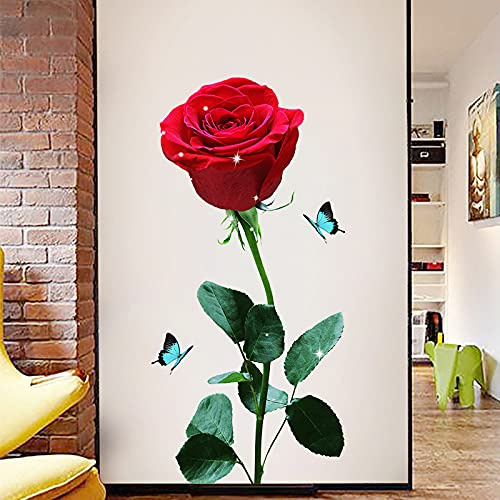 COVPAW® Wandtattoo Wandaufkleber XXL Rosen Rot Blumen Wandsticker Wandbild Bilder Wohnzimmer Schlafzimmer Deco