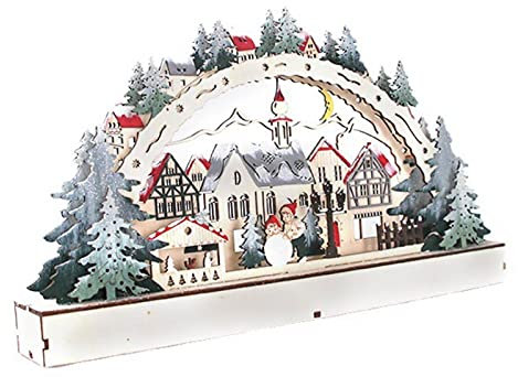 Otherway Noel Lumineux, Maison Lumineuse, Flocon Neige en Bois, Centre Commercial LED - Décoration Fenêtre - Cadeaux Table Noël