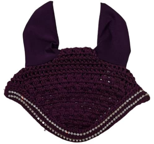 Saddles World Handcrafted Crochet Fly Veil with Ears Horse Bonnet (Purple, Pony)