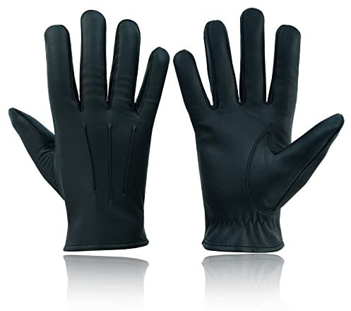 Swift Wear Men's Leather Police Soft Genuine Real Driving Gloves Unlined Black (S, Black)