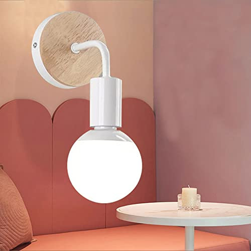 通用 LED Lampe murale en fer forgé moderne en bois moderne E27 applique murale design rétro industriel, métal finition, éclairage salon & chambre, lampe de chevet, douille E27(blanche)