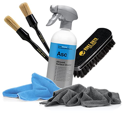detailmate Allzweckreiniger Set: Koch Chemie Allround Surface Cleaner 500ml + Nuke Guys Reinigungspinsel Small & Large + Textilbürste + 2x detailmate Premium Mikrofasertuch 320GSM