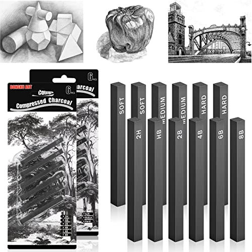 12 Stück quadratische komprimierte Kohlestifte komprimiert Graphit Material Sticks Graphitstifte Holzkohlestifte Set für Zeichnung Handwerk, Schattierung, Skizzieren, Anfänger, Zeichnung Klasse Kinder