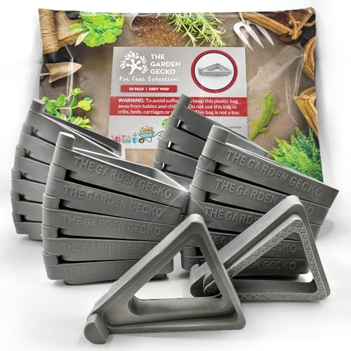 The Garden Gecko Topffüße für Blumentöpfe und Blumen im Freien, Vollgummi-Topferhöhungen mit individueller Rutschfester Oberfläche, 24 dreieckige Hohle Topfspitzen, Grau