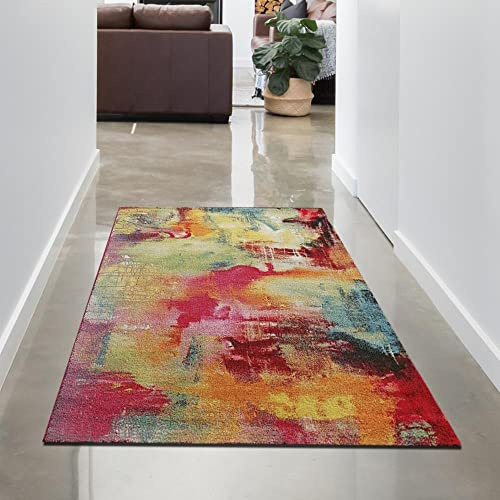 CARPETIA Teppich modern Graffiti Teppich Mehrfarbig orange grün türkis Größe 80x150 cm