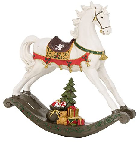 BOLTZE Schaukelpferd Figur Mossy I Höhe 46 cm I nostalgische Deko für Weihnachten, Adventszeit I weißes Pferd mit Buntem winterlichen Dekor I Accessoire zum Hinstellen