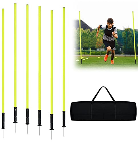 LARS360 Slalomstänger, polset med 6 slalomstänger, fotbollsträningstillbehör, agility-set med metall, bottenspetsar och fjädrar för hundar, fotbollsträningsset, gul