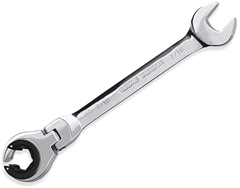 LOSCHEN】1PCS 7/16 Open Flex-Head Ratcheting Wrench, SAE Ratcheting Spanner with 72 Teeth, Chrome Vanadium Steel Tubing Ratchet Spanner