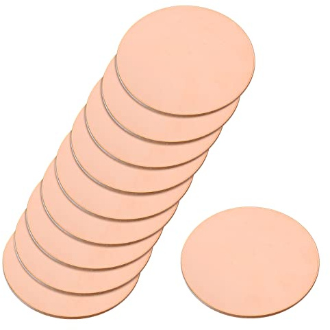 QUARKZMAN 10 Stück Kupferblech Rund 50mm Durchmesser 0,5mm Dicke Reine T2 Kupferplatte Metallblech Kupfer Runde Platte für Handwerk Elektrische Reparaturen Leiterplattendruck Wartung