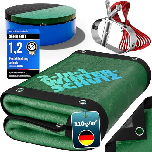 poolomio® Poolabdeckung rund für Pools Ø 620-660 cm | 2in1 Solarplane & Pool Winterabdeckung | Robuste, UV-beständige 110g/m² PE Poolplane Abdeckplane | Planenmaß: Ø 710 cm