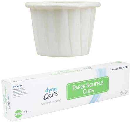 Dynarex Paper Medicine Cups - 0.5 oz Disposable Souffle Cups for Pills & Meds - Small Paper Cups with Tightly Rolled Edges, Box Pleats - For Hospitals, Patient Care, Home Use - Box of 250