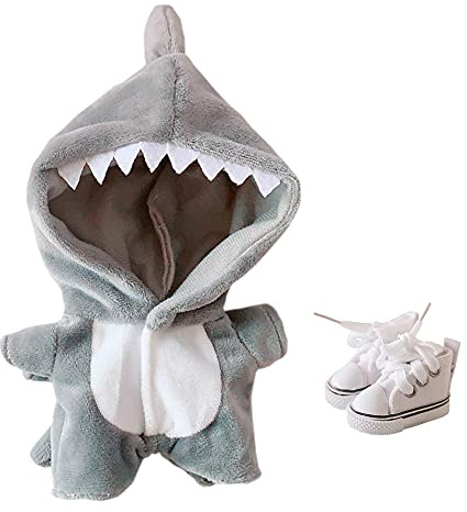 niannyyhouse Dinosaurier Hai Kuh Kaninchen Einhorn Anzug 20cm Plüsch Puppe Kleidung Strampler Schuhe Schlafanzug Puppe Dress Up (Grau)