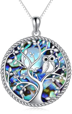 Eule Kette für Damen Sterling Silber Mondstein Leben des Baumes Anhänger Kette Eule Schmuck für Damen Mädchen