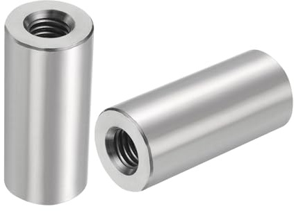QUARKZMAN 5pcs M8 Rond Connecteur Écrous, 304 Inox Acier Accouplement Écrou 35mm/1.38 Longueur Manchon Tige Barre Goujon Écrou pour Support, M8x35x16mm
