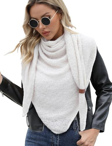 Xnova Schal Damen Winter Dreieck Strickschal Wärmende | Weich Dreiecksschal mit Lederschlaufe, Flauschig Gestrickt Umschlagtuch Halstuch Poncho Halstüche Geschenk für Frauen