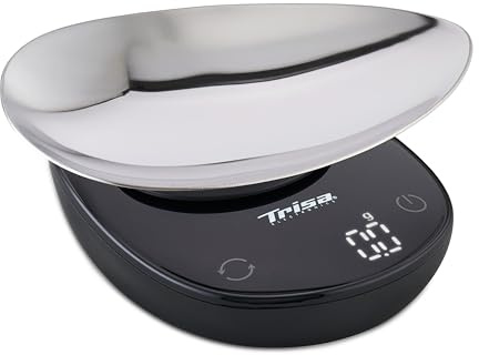 Trisa Flavour Scale Feinwaage 15kg 1g Genauigkeit Tara Glas Kompakt | Touch-Bedienung, Große Wiegefläche, Gut Lesbares Display, Hygienisch, Modernes Design, Präzise Sensoren, Platzsparend
