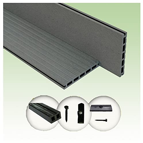 WPC Terrassendiele WoodoFes Komplettset – inklusive Unterkonstruktion & Clips – beidseitig begehbar, wetterfest & pflegeleicht – Farbe: grau (6 m²)