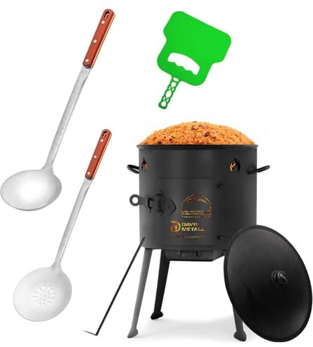 Ø36cm Uchag 2mm stahl Utschak Utschag Feldküche 8L Kazan Kasan (flacher boden) Feuerstelle Campingofen Außenküche Eintopfofen mit Schaumkelle Suppenkelle Grillfächer