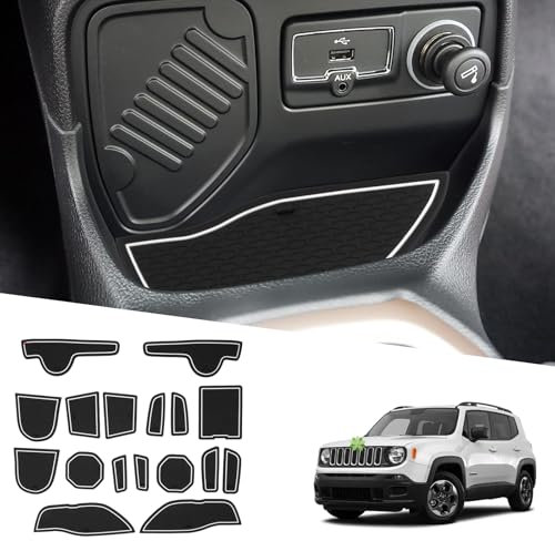 Ruiya Kompatibel mit Jeep Renegade BU 2015-2018 Gummimatten Türschlitzmatte, Renegade Antirutschmatten Mittelkonsolen Rutschmatten TürnahtMatte Getränkehalter Matte Renegade Zubehör