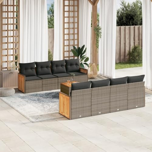 THOYTOUI 9-TLG. Garten-Sofagarnitur, Möbelsets Gartengarnitur Set Gartenlounge Set Terrassenmöbel Geeignet für Terrasse Veranda Garten Balkon mit Kissen Grau Poly Rattan