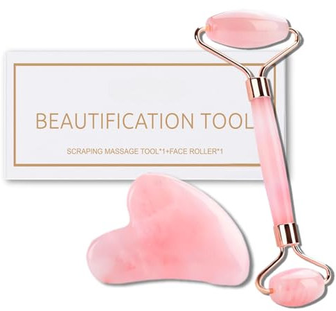 Gua Sha & Jade Roller, Rose Quartz Face Massager Set, Face Rollers for Women and Men, Gua Sha Stone, Skincare Tools for Lifting Face, Relieve Fine Lines, Wrinkles & Firm Skin, Christmas Day Gift