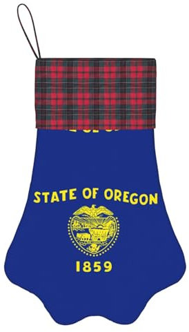 LNNIUK Oregon Weihnachtsstrumpf mit Staatsflaggen-Druck, Weihnachtsstrumpf, Rentier-Design, groß, 17 Familien-Urlaubsdekorationsstrümpfe