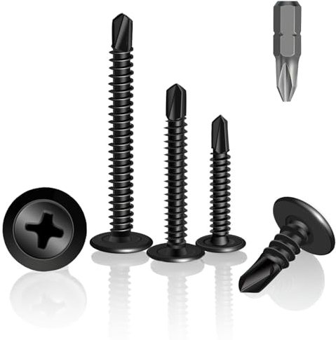 HXJDAM Lot de 200 vis autotaraudeuses, noires, 4,2 x 19 mm, vis auto-taraudeuses, en acier au carbone, pour tôle, aluminium, bois, plastiques