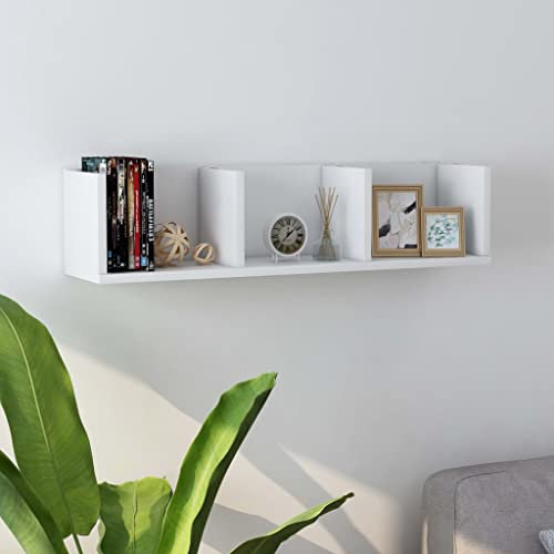 Vetnasa Scaffale Porta CD a Parete Bianco 75x18x18 cm in Multistrato,Bianco Scaffalature (5,46KG)