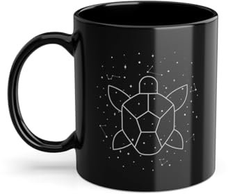 Taza de café con constelación de tortuga acuática, tortuga acuática, taza de café | Tortuga gigante Tortuga Terrestre Tortuga Terrestre Taza Negro (03871W)