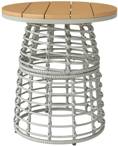 Outsunny Garten Couchtisch, runder Outdoor Beistelltisch aus Harz in Rattanoptik Metall und Kompositplatte, Ø 45 x 50 cm grau