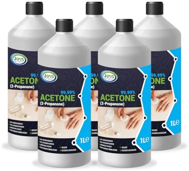 99.99% Pure Acetone 5x 1L | Professional Strength Nail Polish Remover | Acrylic, UV/LED, Nail Glue & Varnish Remover | Salon-Quality, Multi-Purpose Solvent.