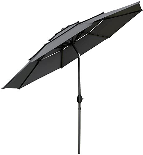 Outsunny Parasol de jardin extérieur parasol inclinable rond Ø 2,85 x 2,5 m avec ouverture fermeture manivelle, 2 évents, toile 180 g/m² protection Anti-UV, parasol pour balcon, terrasse, gris
