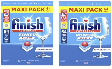 Finish Power Classic Spülmaschinentabs, Maxi Pack, 128 Finish Tabs (2 x 64 Tabs)
