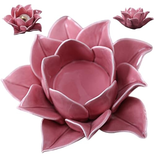 Lotus Blumenkerzenhalter 5x3 Zoll Keramik Teelichthalter exuqisit & ruhig dekorative Kerzenständer für Tee, Meditation ...