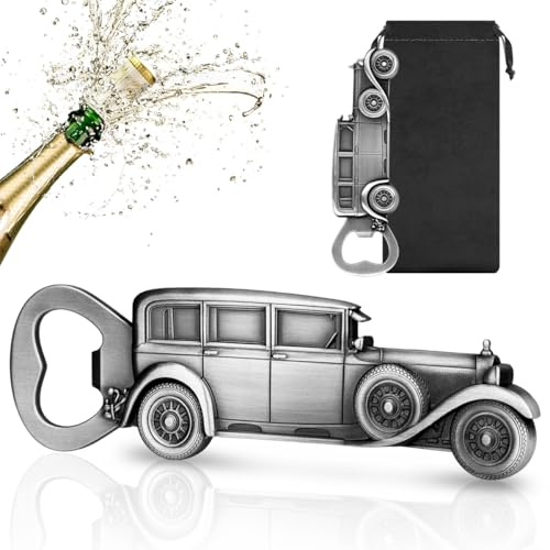LKKCHER Vintage Oldtimer BierFlaschenöffner, Oldtimer Geschenke, Retro Auto für Männer, Vatertagsgeschenk Geburtstagsgeschenk Weihnachtsgeschenke für Männer Vater Opa Papa Oldtimerliebhaber, Silber