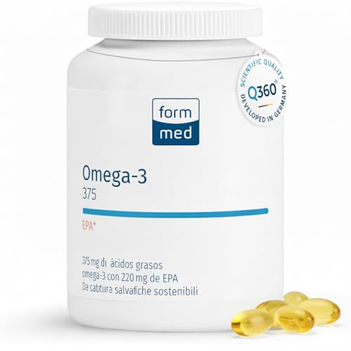 FormMed Omega-3 375 – Soutien du Cœur, du Cerveau et de la Vision – 180 gélules – 375 mg d’acides gras Oméga‑3 par Gélule – Huile de Poisson EPAX riche en EPA – Testée en Laboratoire