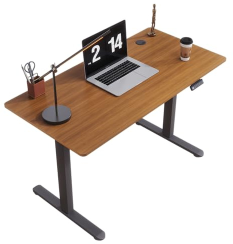 SONNI höjdjusterbart skrivbord elektriskt, 120 x 60 cm, borstlös motor med 3 minnesfunktioner, anti-kollisionssystem, kabelhantering, ståsitsbord för hemmakontor, 60 kg lastkapacitet valnöt