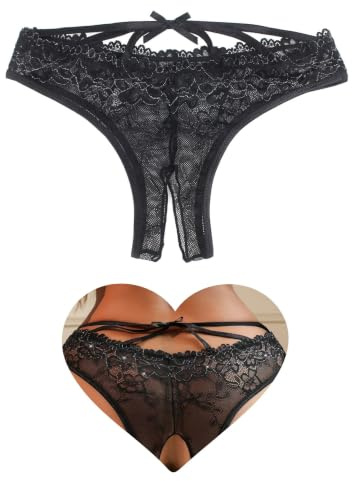 ohyeahlady Lace Thong Underwear Hollow Sexy Panties French Knickers 10-18 | Silver Thread, Floral Lace, Crotch Open, Criss Cross, Soft, Cheeky Underwear