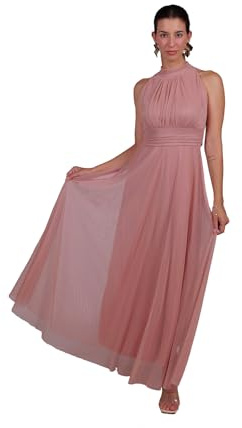 VALORIALUXE Abito Lungo Elegante Donna con Stola Coordinata – Collo Alto Senza Maniche, Linea Fluida in Tulle – Vestito da Cerimonia Made in Italy