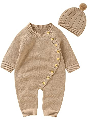 Baby Strampler Gestrickter Overall Babykleidung Mit Hut Für Jungen Mädchen Neugeborene Baumwolle Langarm Jungen Mädchen Pullover Kleidung Baby Overall