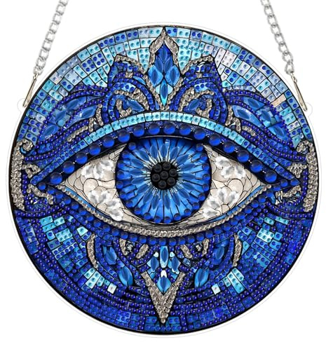 AIRDEA DIY Evil Eye Diamond Art Ornament Kit for Adults, Double-Sided Blue Stained Glass Diamond Painting Hanging Kit, DIY Acrylic Special Shaped Drills Hanging Suncatcher