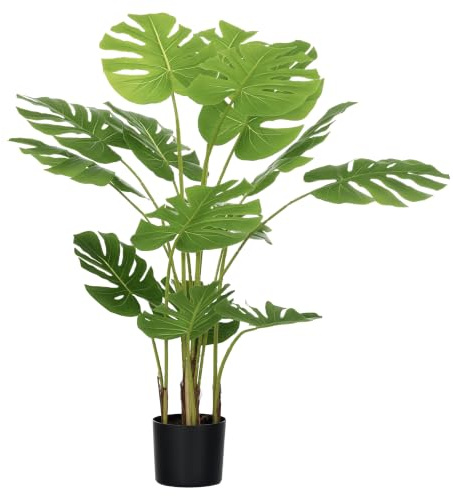 HOMCOM Arbre Artificiel Plante Artificielle Monstera Deliciosa 120 cm Vert | Avec Pot Inclus, Intérieure