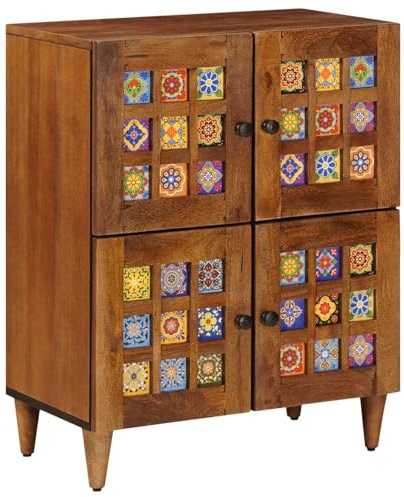 vidaXL Sideboard med lagring Valnöt 60 x 33,5 x 75 cm Massivt mangoträ, Vardagsrum, Rektangulär Soffa, Modern Design, Ljusa Färger, Bekväm Sittplats, För Familjesammankomster och Underhållning