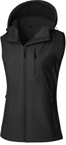 CMTOP Softshell Gilet for Women UK Waterproof Windproof Gilets Lightweight Hooded Sleeveless Jacket Fleece Lined Body Warmer Zip Up Outerwear with Pockets for Running Hiking Cycling