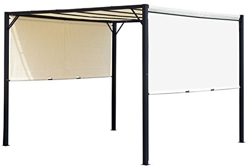 Outsunny Pergola de Jardin avec auvent Coulissant 3 x 3 m, tonnelle Structure Acier époxy et Toile Polyester, Noir et crème