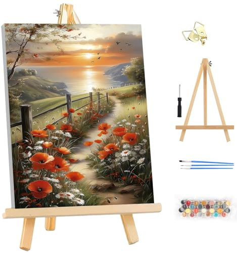 MEIYUDA Pintar por Numeros Adultos con Marco, Paisaje marino DIY Cuadro al óleo con Números para, Kit de Pintura al óleo Digital para Adultos de Lienzo, Decoración el Hogar 25x35cm