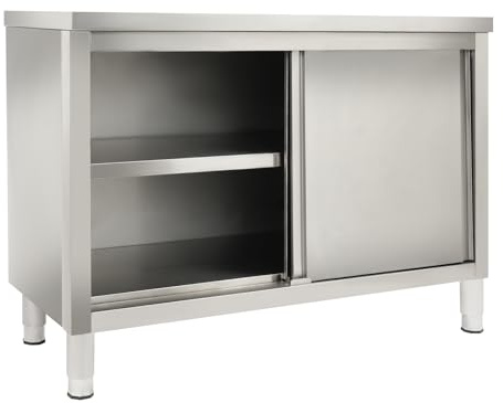banborba, Armadio da lavoro con ante scorrevoli, Banco da lavoro in acciaio inox, Armadio da lavoro per cucina, Mobile da cucina in acciaio inox, a libera installazione, Armadio in acciaio inox, Banco
