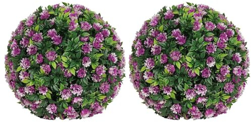 Artificial Topiary Balls - 25cm Set of 2, PE Boxwood Bulbs, Waterproof UV Resistant Outdoor Decor, Boxwood Topiary Balls, Hanging Green Ornament for Garden, Balcony, Wedding Party Home