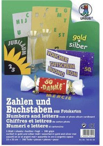 Ludwig Bähr 5 x Fotokarton 300g/qm 23x33cm Buchstaben und Zahlen VE=5 Blatt Gold/Silber