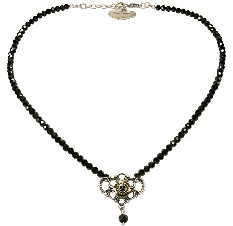 Alpenflüstern Perlen-Trachtenkette Hedi - nostalgischer Damen-Trachtenschmuck mit Zier-Element Bicolor-Farben, Filigrane Dirndlkette in schwarz und Creme-weiß DHK214